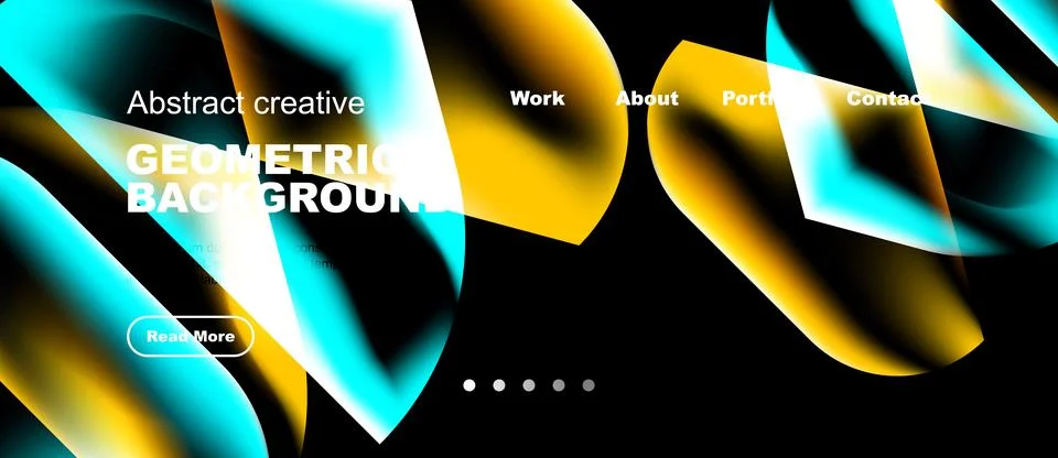 Bright geometric background features flowing shapes, text elements, navigatio Stock Illustration