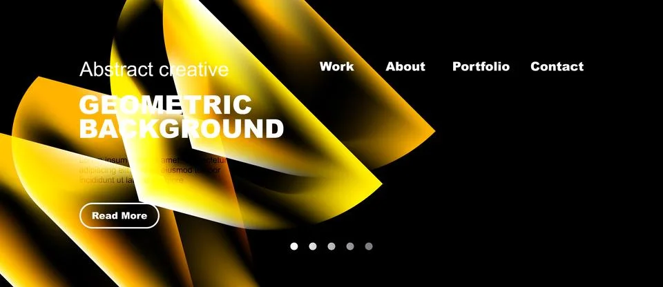 Bright geometric background features flowing shapes, text, navigation menu, Stock Illustration