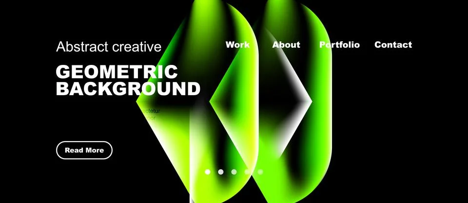 Bright geometric background features flowing shapes, text overlays, navigatio Stock Illustration