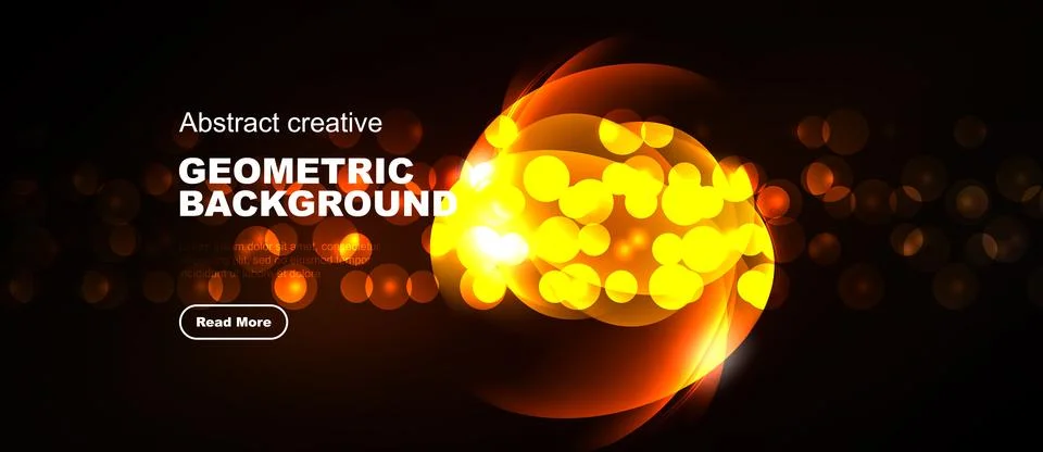 Bright geometric background features glowing orbs, dynamic swirls, text ele.. 스톡 일러스트