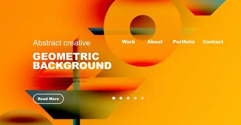 Bright geometric background features orange, purple shapes. Website header 스톡 일러스트