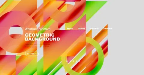 Bright geometric background features overlapping shapes, vibrant colors. Website Stock Illustration