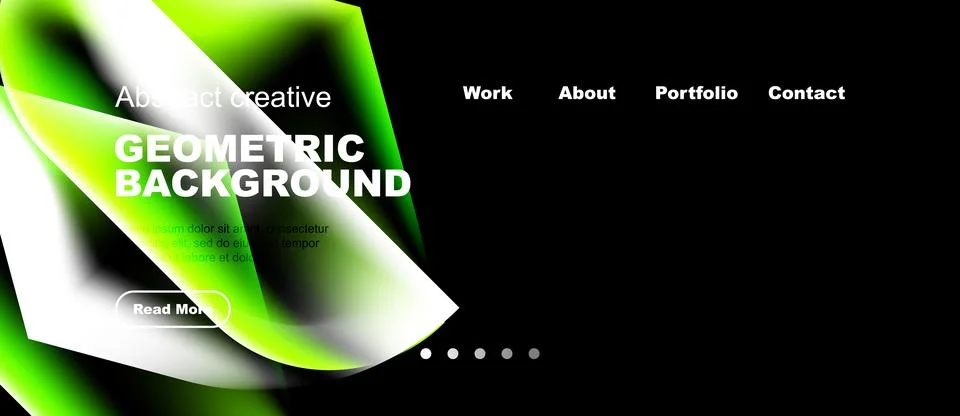 Bright geometric background features text, navigation menu, dots. Modern de.. Stock Illustration