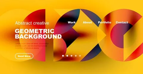 Bright geometric background features vibrant colors, text elements, navigation 스톡 일러스트