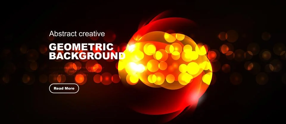 Bright geometric background features vibrant yellow, red swirls. Dark backdro Stock Illustration