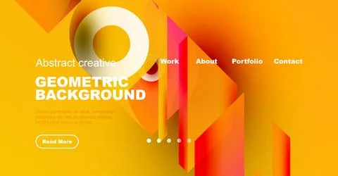 Bright geometric design. Website header features vibrant colors, shapes, text, Stock Illustration