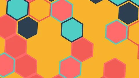 Bright geometric pattern featuring pink coral, teal, dark navy, and orange he Stockillustratie