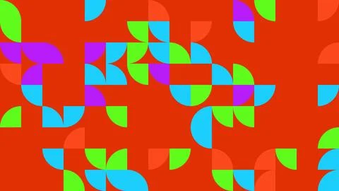 Bright geometric pattern featuring vibrant curved shapes on a bold red back.. Stock Illustration