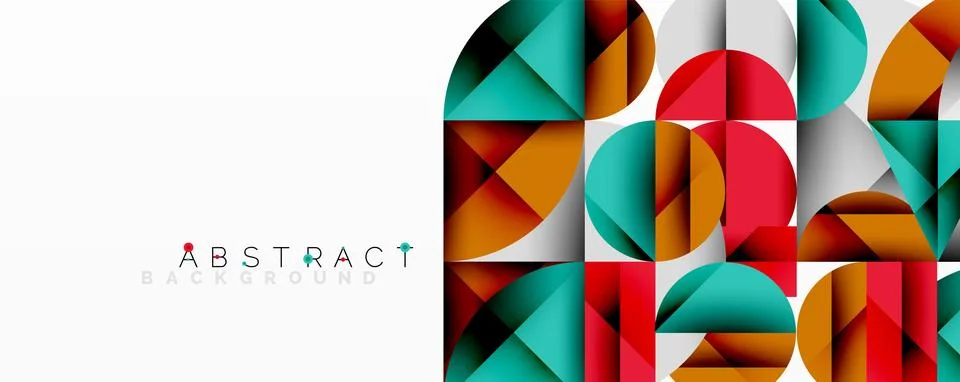 Bright geometric pattern. Overlapping circles, squares create modern design. Red Stock Illustration