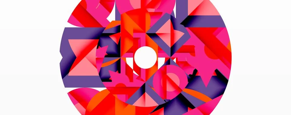 Bright geometric pattern. Red, orange, purple shapes radiate from white center. Stock Illustration