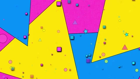 Bright geometric pop art background shapes, dotted texture, squares, circles, st Stock Footage 340402789