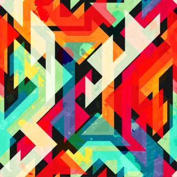 Bright geometric seamless pattern with grunge effect Stock Illustration