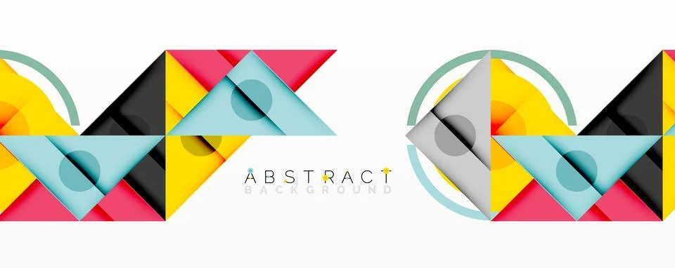 Bright geometric shapes create abstract background. Overlapping layers, vibrant イラスト素材