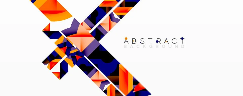Bright geometric shapes create dynamic composition. Orange, blue, purple tones Stock Illustration