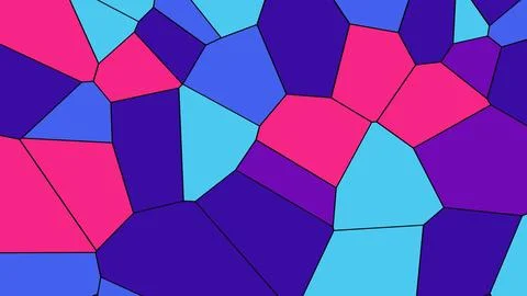Bright geometric shapes form an abstract mosaic with pink, blue, cyan, and pu Иллюстрация