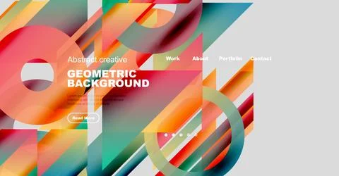 Bright geometric shapes overlap, creating dynamic background. Website header Stock Illustration