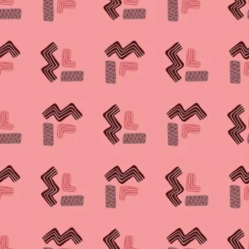 Bright geometris pattern with zigzag elements and rectangles. Pink background Stock Illustration