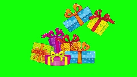 Bright gift boxes with ribbons fall from top to bottom in a large pile. Cartoon Stock Footage 160401487