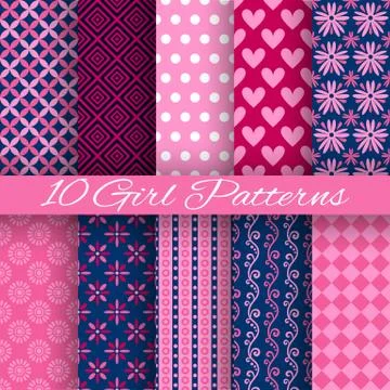 Bright girl vector seamless patterns (tiling) Illustrazione stock
