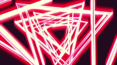 Bright glow neon light triangles on black color. Stock Footage 118853978