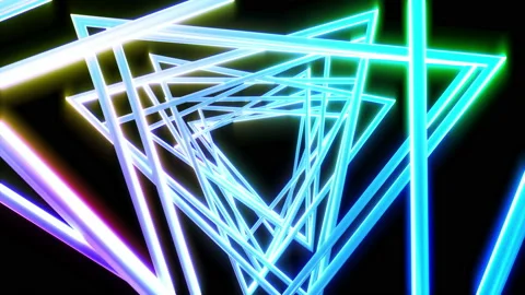 Bright glow neon light triangles on black color. Stock Footage 118854095