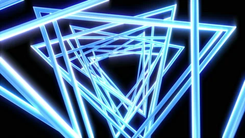 Bright glow neon light triangles on black color. Stock Footage 118854165