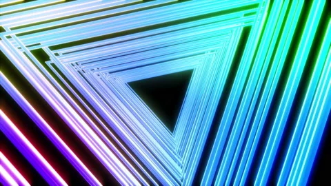 Bright glow neon light triangles on black color. Stock Footage 118854471