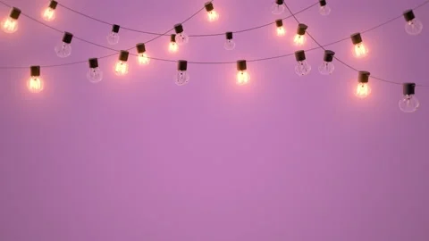 Bright glowing, blinking and shining string lights. Decorative lights Stock Footage 164876570