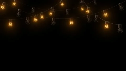 Bright glowing, blinking, shining string lights. Decorative lights on dark Video stock 164876591