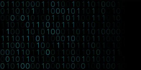 Bright glowing blue neon tech background with binary code numbers Stock Illustration