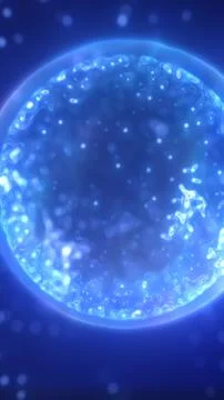 Bright glowing blue sphere surrounded by tiny floating particles, resembling  イラスト素材