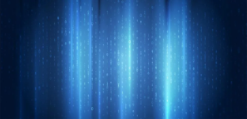 Bright glowing blue tech background with binary code numbers Illustration