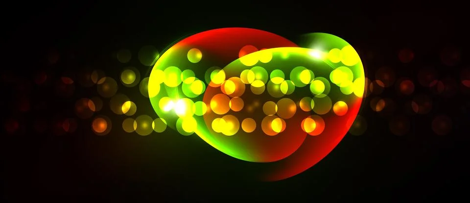 Bright glowing circles overlap, creating abstract heart shape. Vivid colors 库存插图