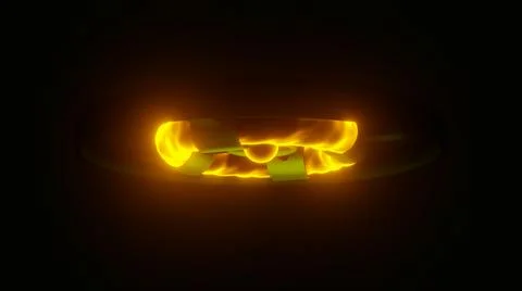 Bright glowing fire circular shapes inside black metal ring. Design. Rotating Stock Illustration