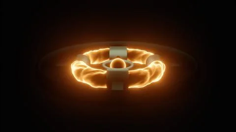 Bright glowing fire circular shapes inside black metal ring. Design. Rotating Stock Illustration