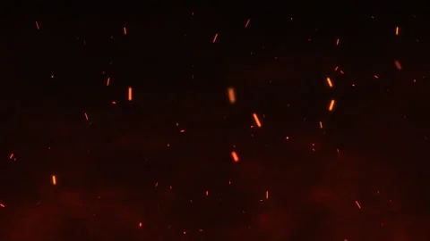 Bright glowing fire particles rising fast in a fiery sky with smoke. Fire flakes Stock Footage 279901222