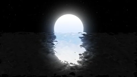 Bright, glowing full moon rises over a dark, reflective ocean water surface Video stock 316835901