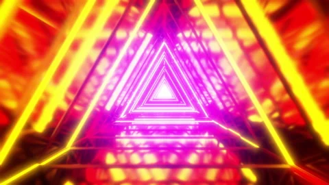 Bright glowing futuristic sci-fi tunnel animation. Yellow, pink, red colors. Stockbeeldmateriaal 142784447