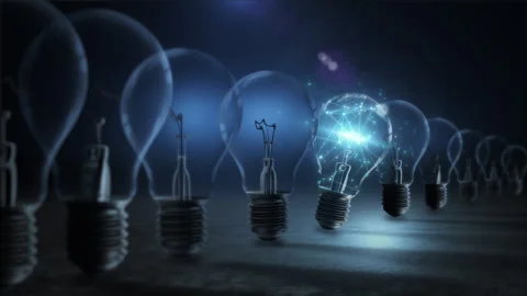 Bright glowing light bulb representing creative idea innovation Video stock 329654731