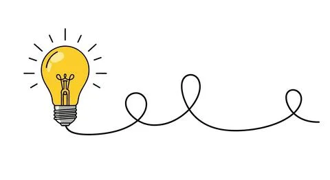 Bright glowing light bulb with a winding cord on a white background, symbol.. 库存插图