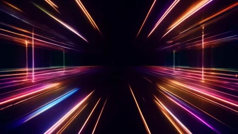 Bright glowing long light laser rays, dark approaching effect. Stock Footage 273953333