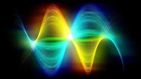 Bright glowing multicolored beautiful wave lines energy magical electric co.. Illustrazione stock