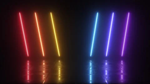 Bright glowing multicolored neon background. Rainbow-colored laser lines Stock Footage 279890269