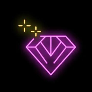 Bright glowing neon diamond shining on dark background Stock Illustration