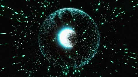 Bright glowing orb surrounded by a large dotted energy sphere Stock Illustration