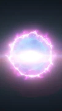 Bright glowing pink energy ring with a white core and lens flare on dark ba.. Illustrazione stock