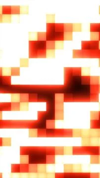 Bright glowing pixel squares in red and yellow tones, forming an abstract dig Stock Photos