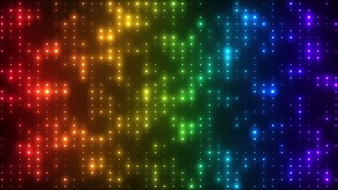 Bright glowing rainbow disco lights motion. Multicolored disco wall Stock Footage 307871337