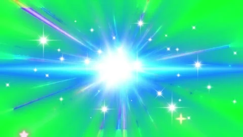 Bright glowing star burst and sparkling light particles on a green screen Stock Footage 344366369