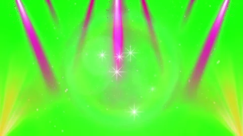 Bright glowing star light effect with lens flare and stage spotlights on green Stock Footage 337463426